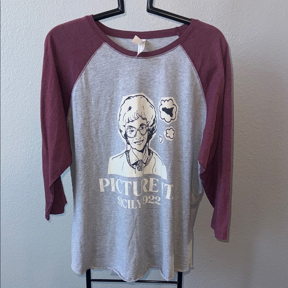 Golden Girls Graphic Raglan Baseball Tee in Heather Gray and Maroon